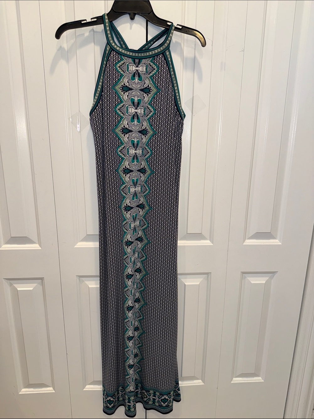 Max Studio Navy & Teal Halter-Style Maxi Dress